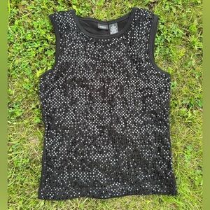 Mossimo Stretch Black Sequin Mesh Front Wide Strap Tank Top Womens Medium